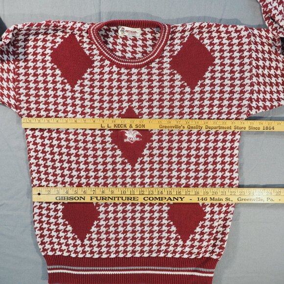 Vintage Antigua Sweater Mens Large Red Houndstooth Anheuser USA Cotton Pullover - Picture 5 of 9